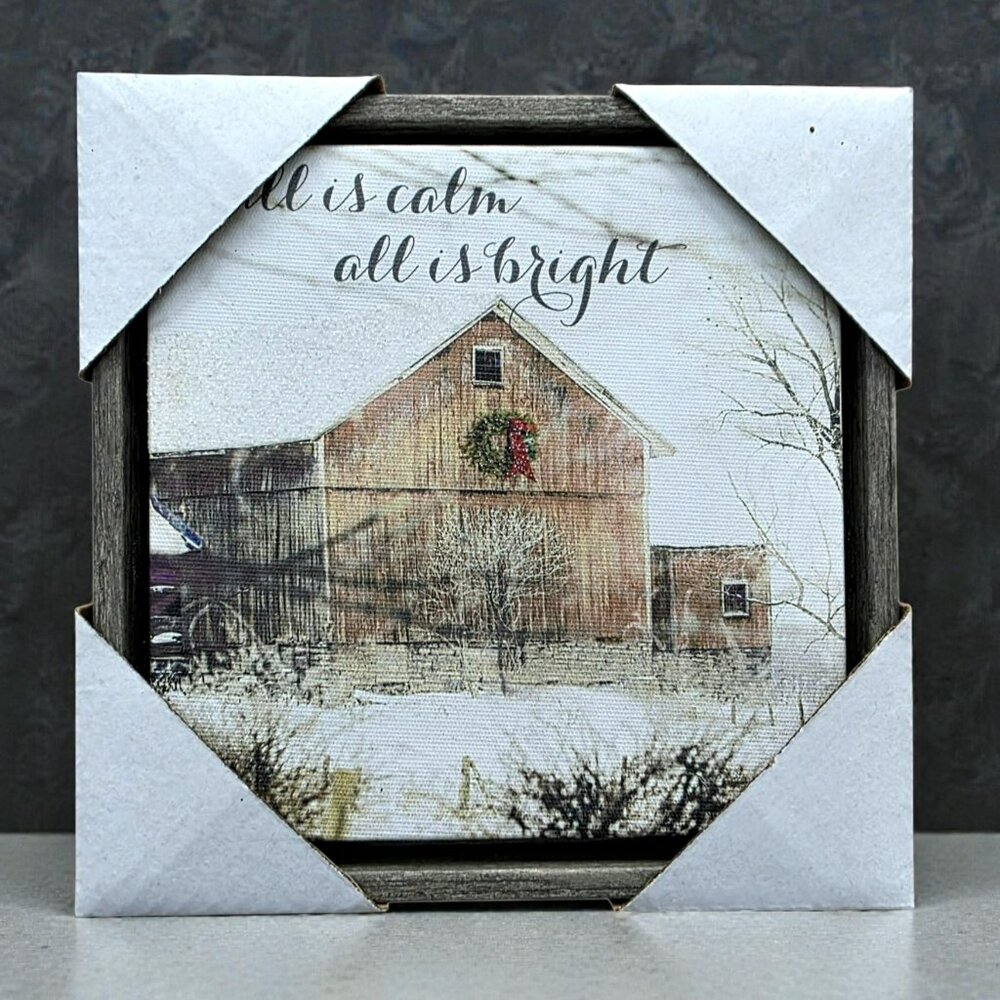 Rustic Winter Barn Picture Canvas Wall Art Frame Christmas Holiday Poynter Gift